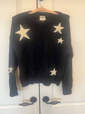 Thread & Supply Black Crewneck Sweater with Ivory Star Accents